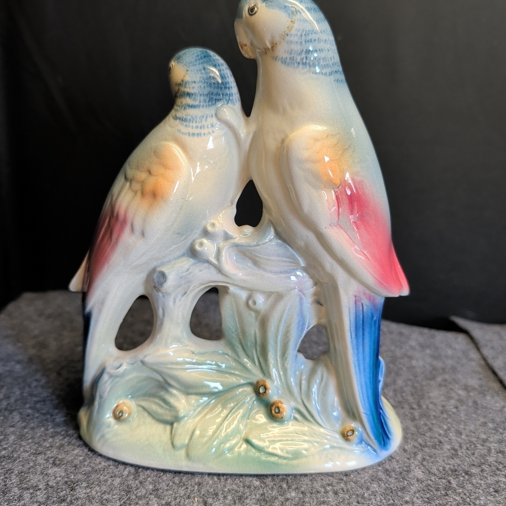 Ceramic Parrot Figurine - Blue, Pink, and Orange - Picture 4 of 9